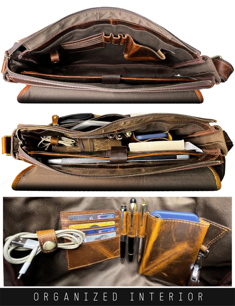 RUSTIC TOWN Leather Messenger Bag for Men Women - Full Grain Leather Laptop Satchel Office Shoulder Bag (16-Inch, Brown) - Image 4
